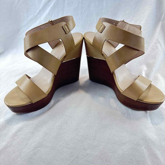 ALDO Nude Camel Wedge Platform Sandals | Crisscross Strap | Approx Fits 8โ9 - Picture 6 of 6
